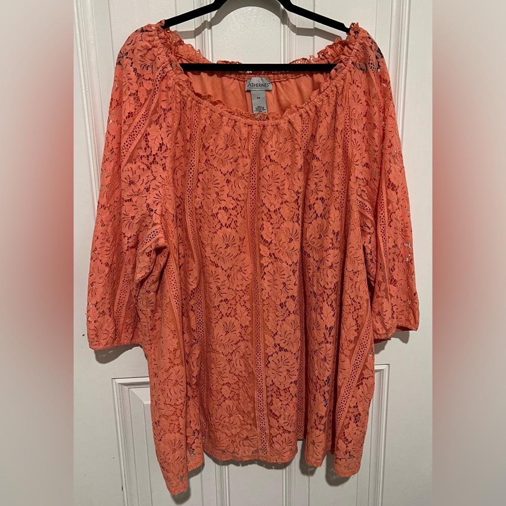 Catherine’s Classy Lace Coral Peach Bohemian Tunic Blouse Size 3X Cottagecore - Picture 2 of 9